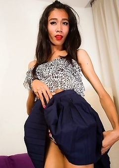 Toon is a 19 year old ladyboy from Bangkok. She is tall, skinny, cute face, rock hard uncut cock and a small ass that can take really big cocks.
