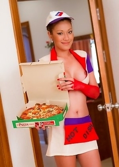 Ladyboy Sonia delivers pizza with her extra hard sausage