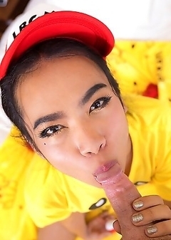 Yoyo gives a nice blowjob, even using the special ball to caress the shaft while her mouth engulfs the cocktip.