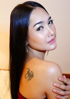 25 year old sexy Thai ladyboy Lily strips down and gets fucked by white cock