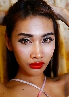 24 year old Thai ladyboy Cake loves sucking and fucking tourists cock and balls