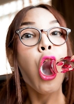 Yumi is very horny, pulling up her dress and spreading her pussy lips. Lots of juicy close ups as Yumi finger fucks her well-trained sex hole.